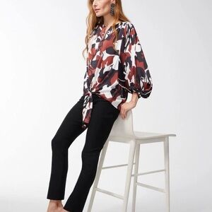 Chicos Satin Floral Tie-Front Shirt top size 0.